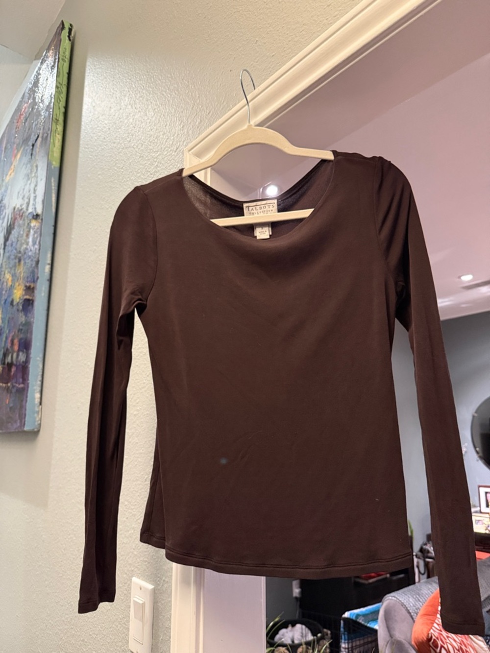 Talbots Long-Sleeve Crewneck Top in Chocolate Brown